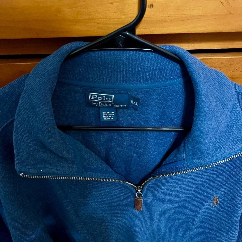 Polo Ralph Lauren Sweatshirt Men XXL Blue Pullover 1/4 Zip Brown Pony Soft